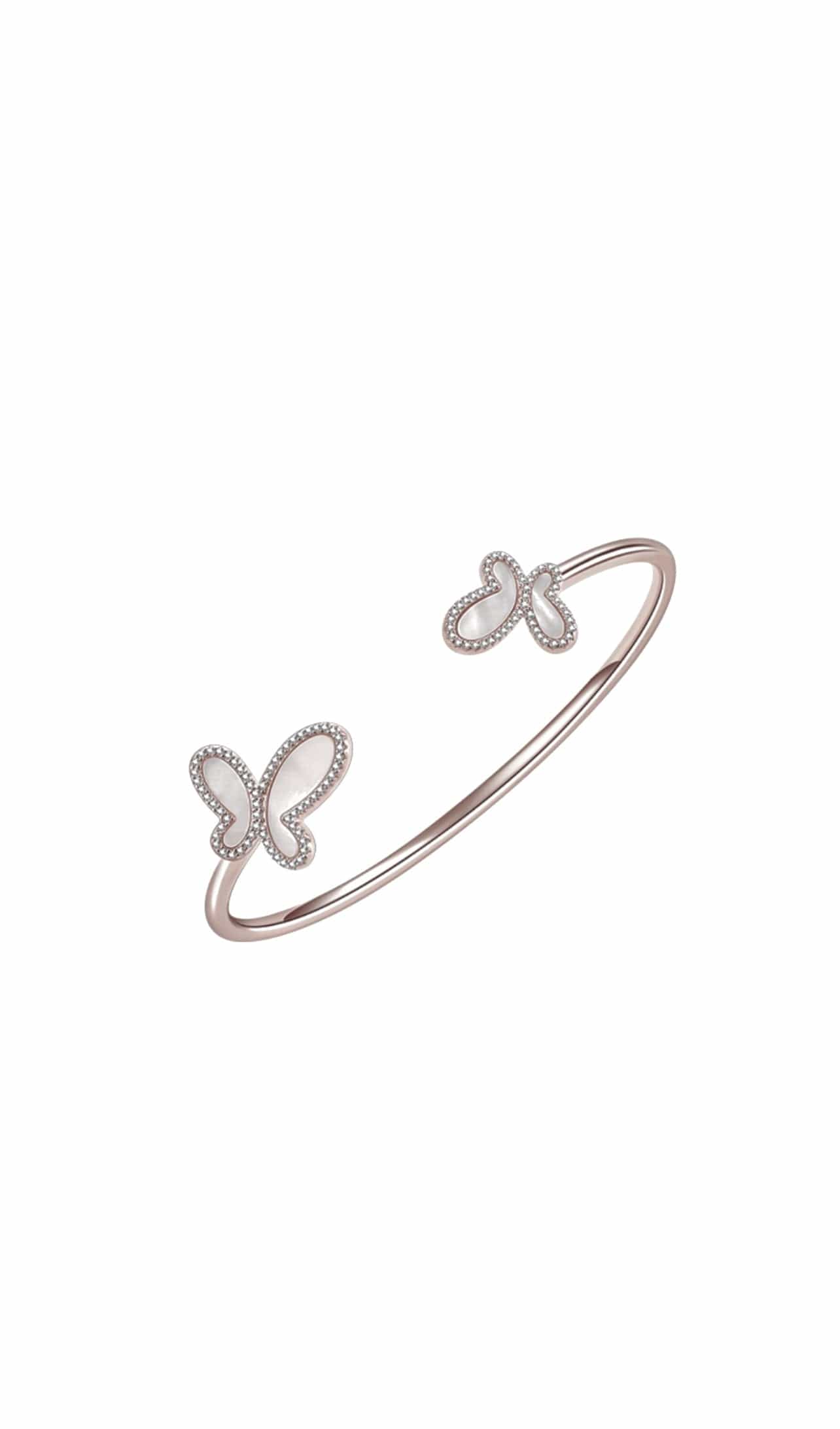 18K Rose Gold & CZ Encrusted Mother Of Pearl Butterfly Women's Bangel Bracelet Jewelry - Image 5