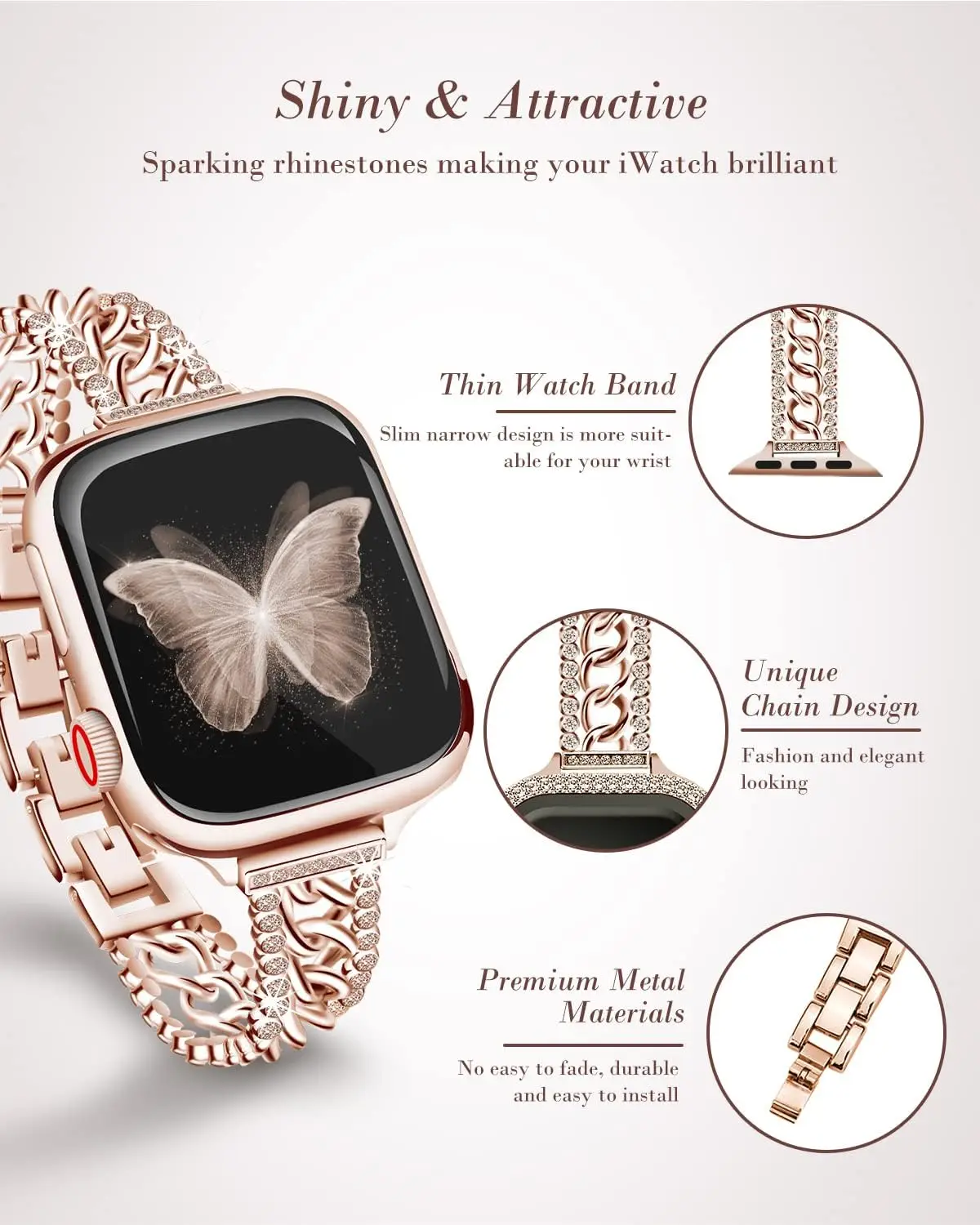 Apple Watch Chain Diamond Band - Rhinestone Loop Strap - Image 3