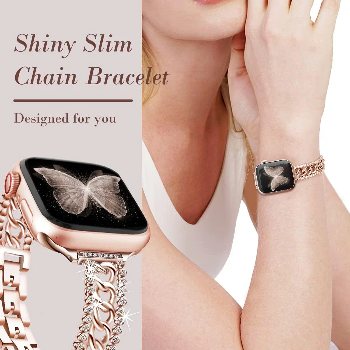 Apple Watch Chain Diamond Band - Rhinestone Loop Strap - Image 4