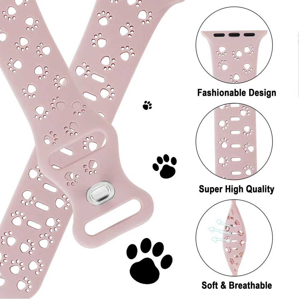 Apple Watch Silicone Strap - Soft Hollow-Out Cat Pattern - Image 2