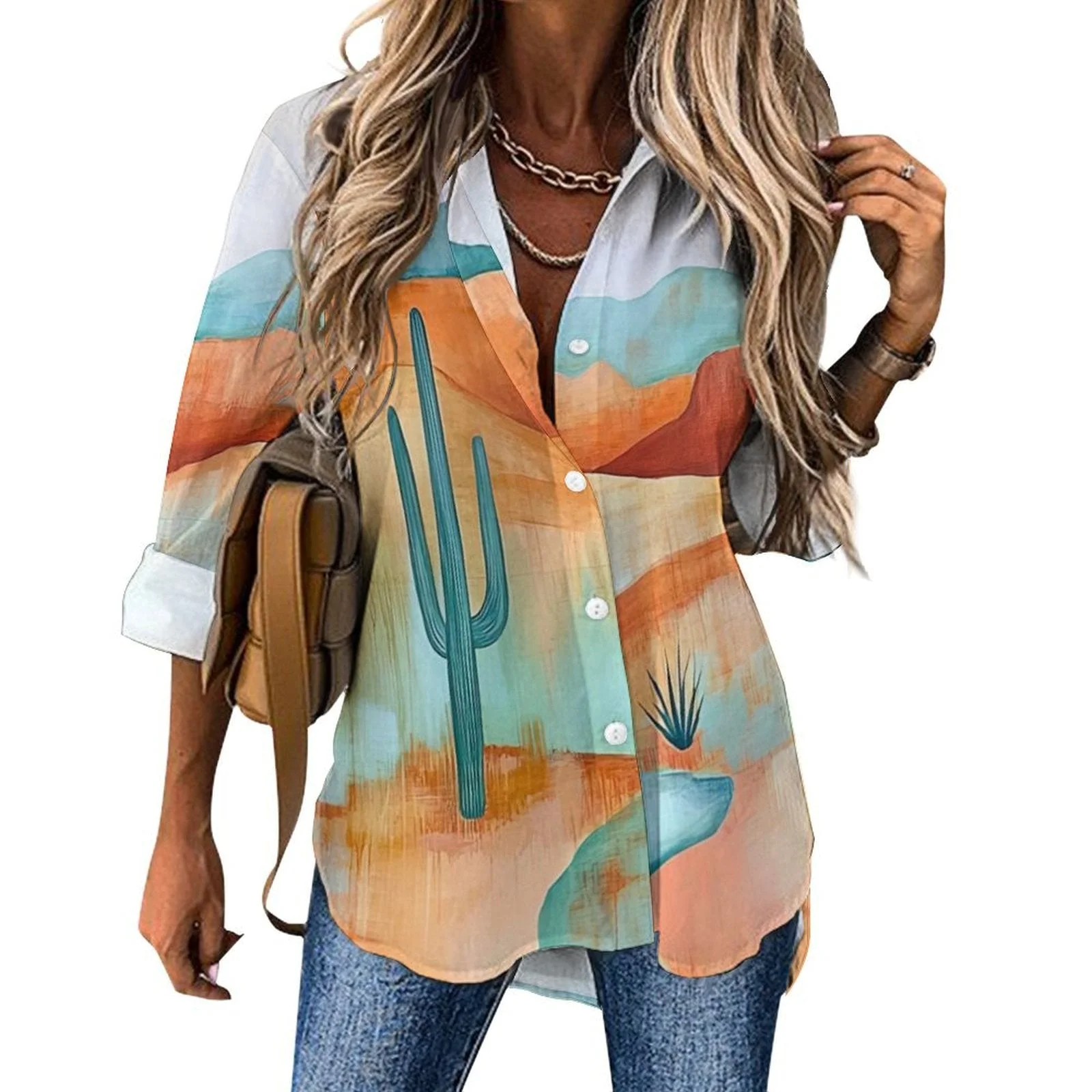 Baha Ranch Colores de Mexico Turquoise Desert Button Up Blouse - Image 2