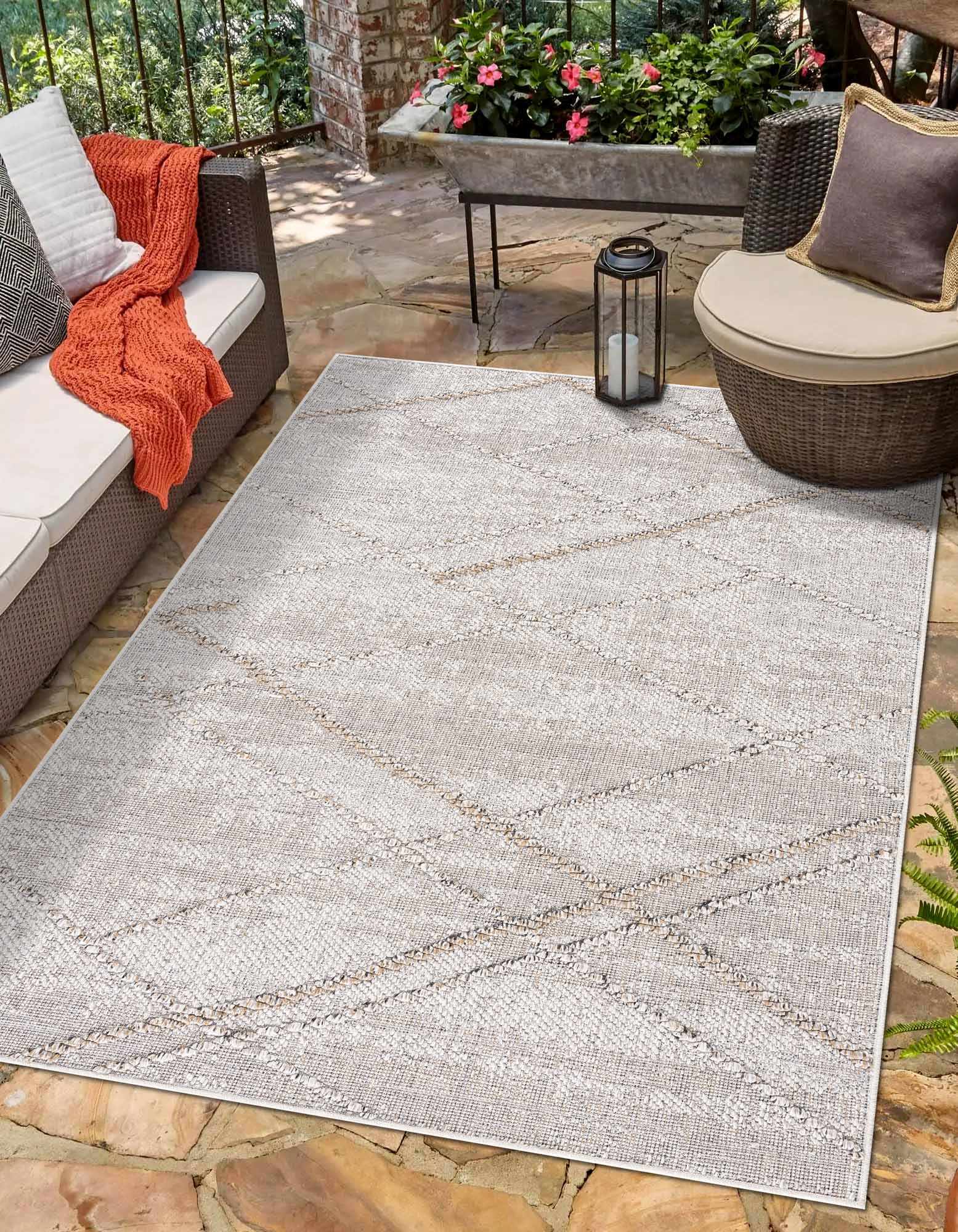 Baqer Bone & Tan Textured Performance Outdoor Rug - Clearance - Image 4