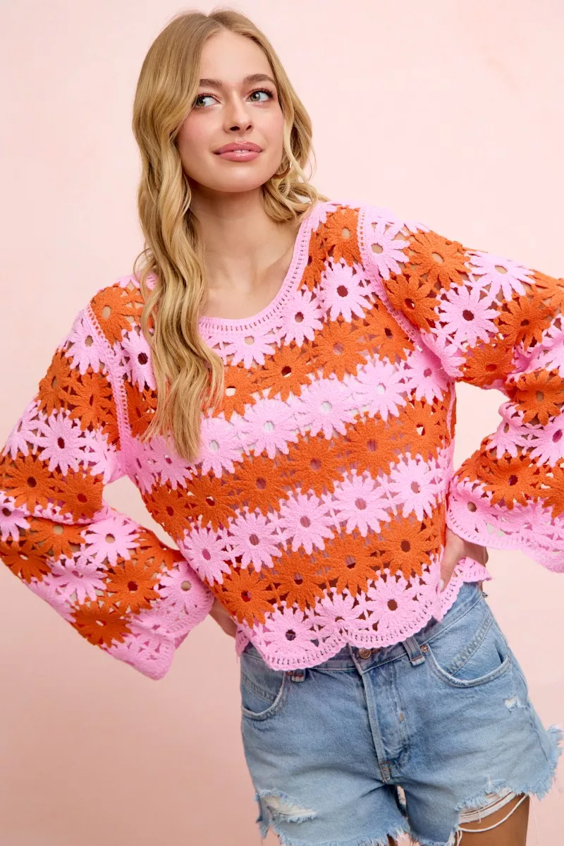 BiBi Flower Crochet Knit Top - Image 10