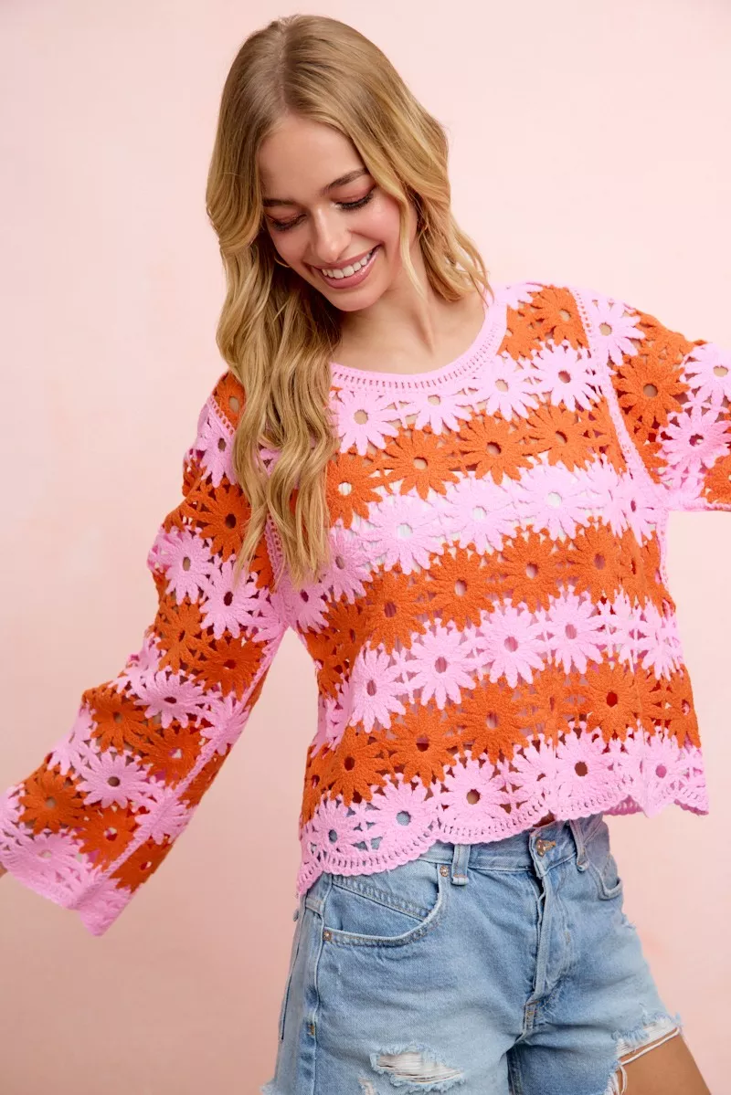 BiBi Flower Crochet Knit Top - Image 13