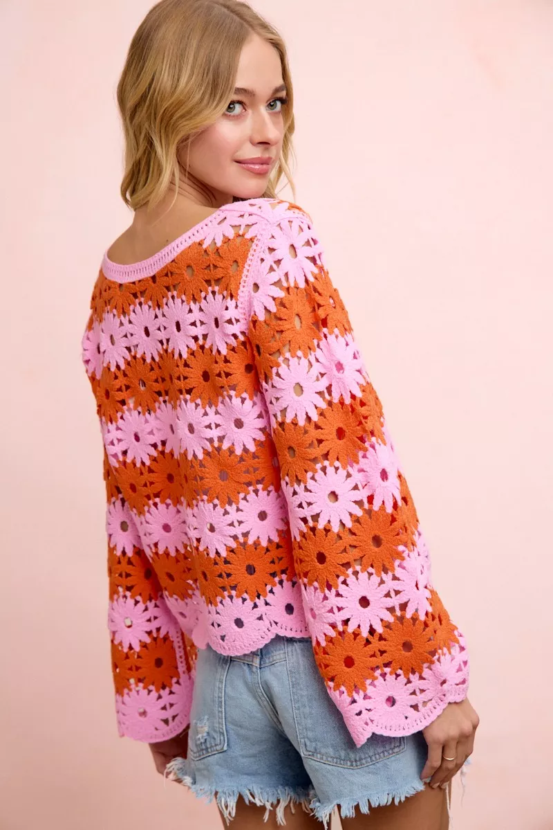BiBi Flower Crochet Knit Top - Image 3
