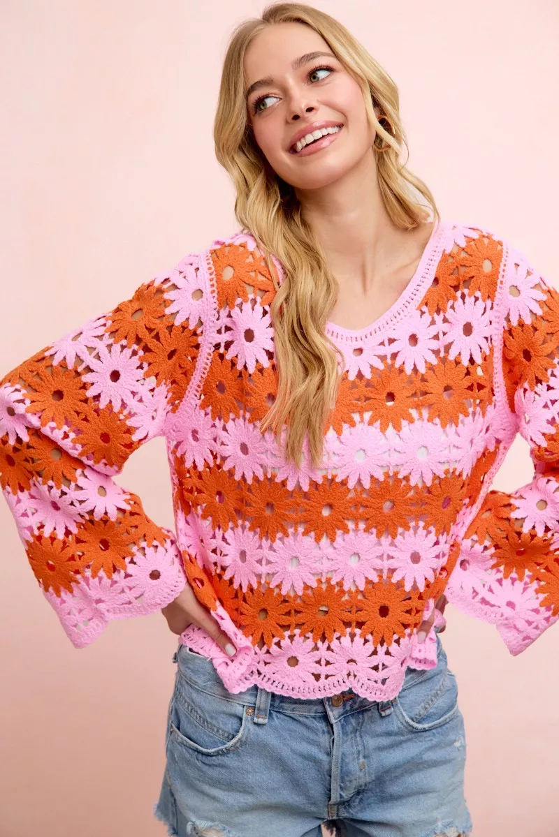 BiBi Flower Crochet Knit Top - Image 4