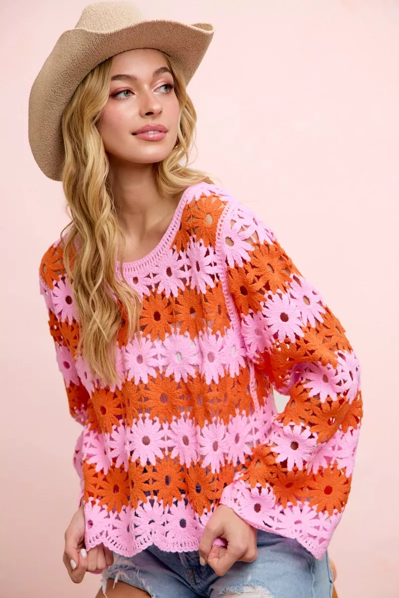 BiBi Flower Crochet Knit Top - Image 7
