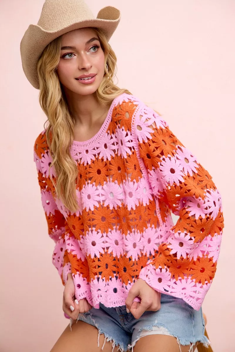 BiBi Flower Crochet Knit Top - Image 9