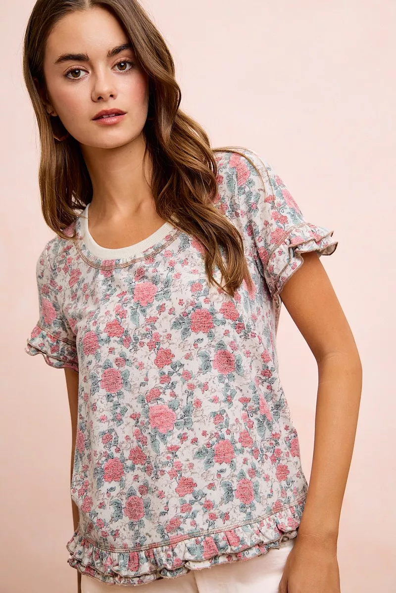 BiBi Rose Printed Slub Knit Ruffled Sleeves Top - Image 10