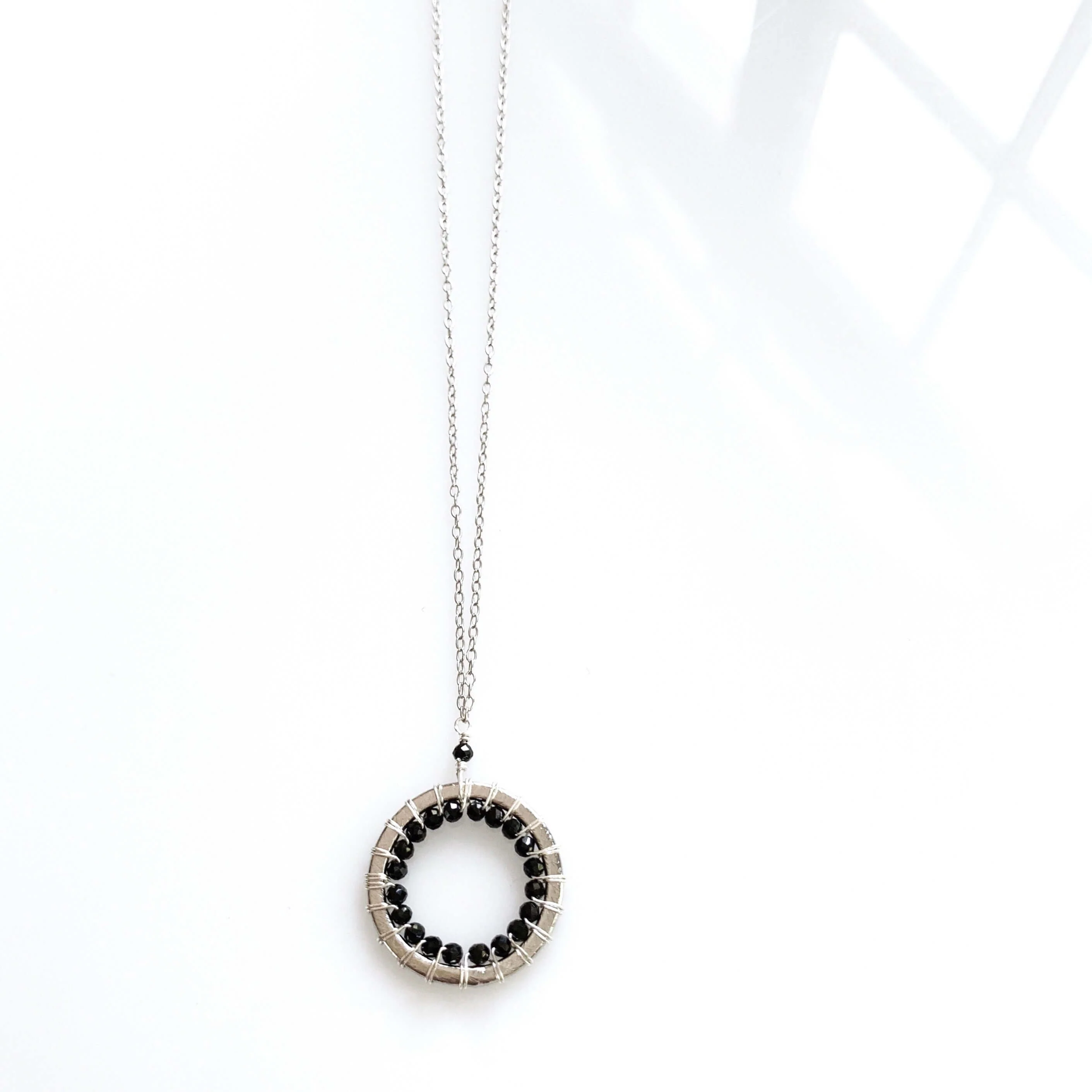 Black Spinel Halo Mini Sliver Pendant - Image 4