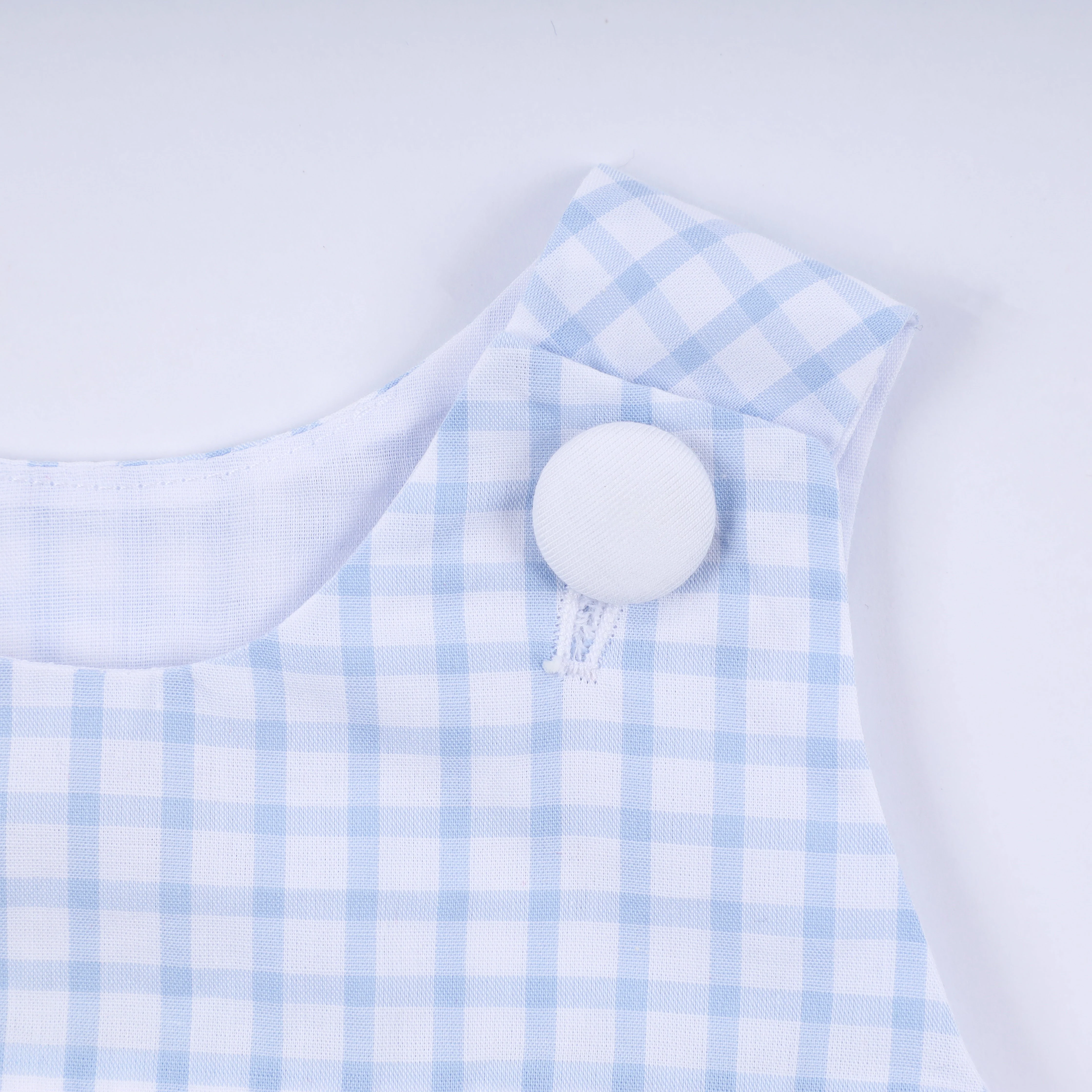 Blue character hand smocked gingham bubble - Image 5