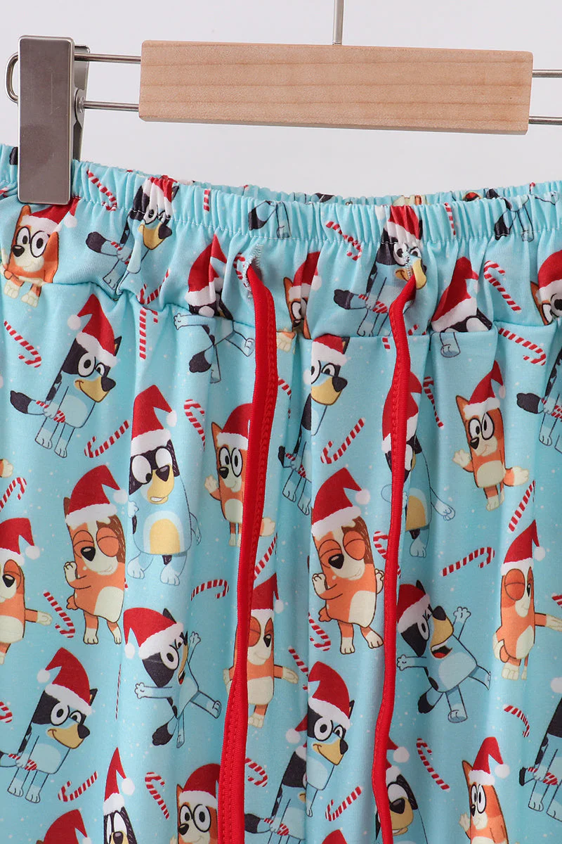 Blue christmas character print dad pajamas pants - Image 2