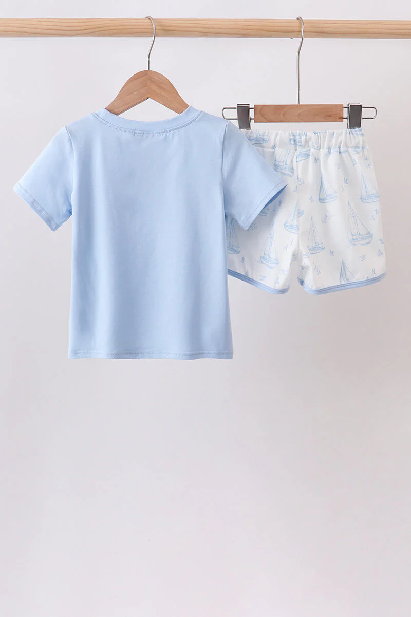 Blue Sailboat Shorts Set - Image 3