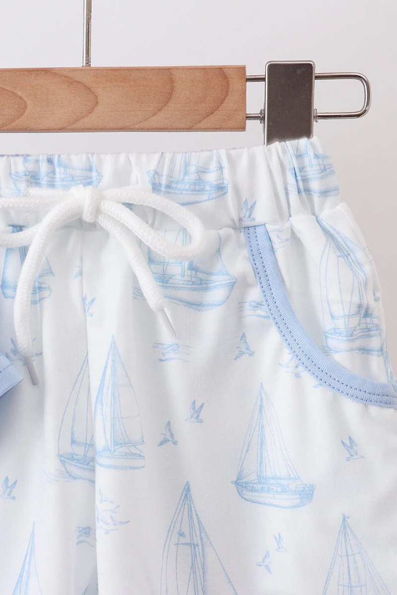 Blue Sailboat Shorts Set - Image 4