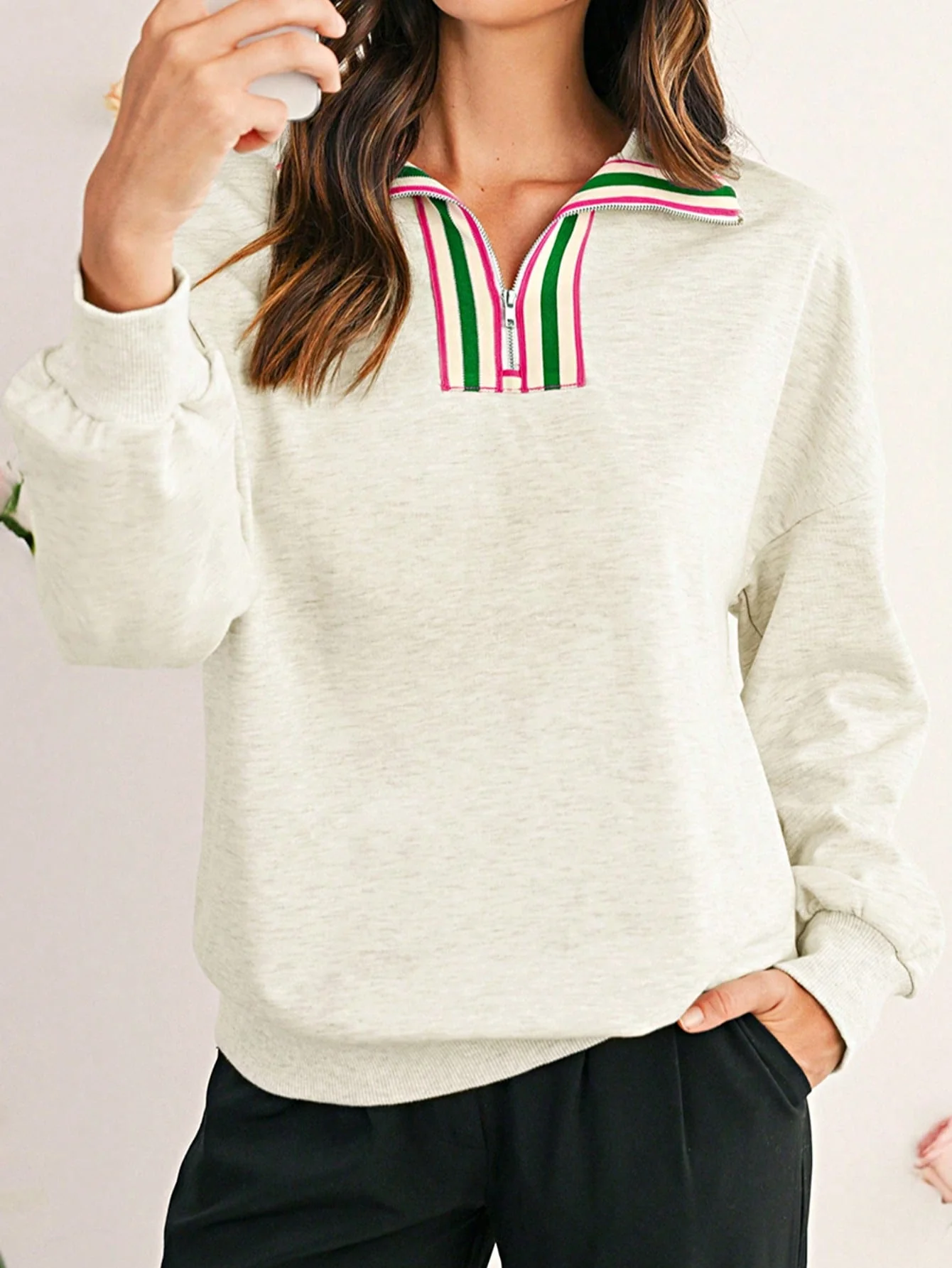 Boho Retro Vintage 90's Cotton Vanilla Beige Button Waffle Patchwork Long Pocket Sleeve Henley Knit Top Sweat Shirt Pullover - Image 24