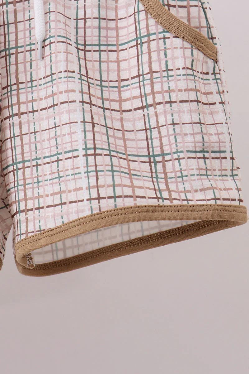 Brown plaid bunny applique shorts set - Image 3