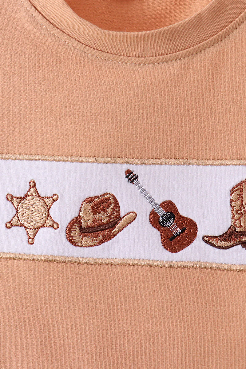 Brown Western Embroidered Shorts Set - Image 2