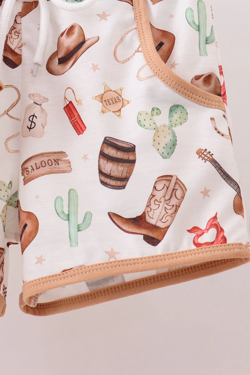 Brown Western Embroidered Shorts Set - Image 4