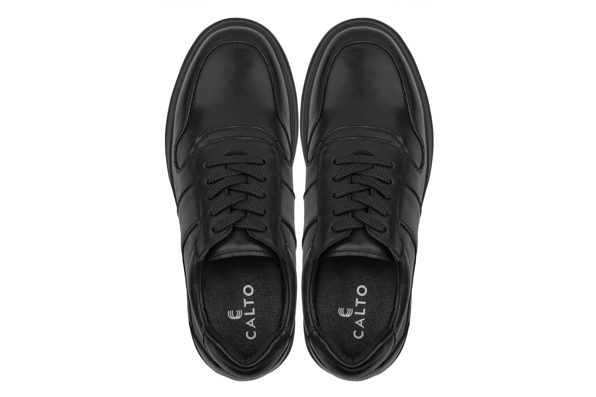 CALTO - Y7080 - 2.8 Inches Taller (Black) - Lightweight Nappa Leather Sneakers - Image 4
