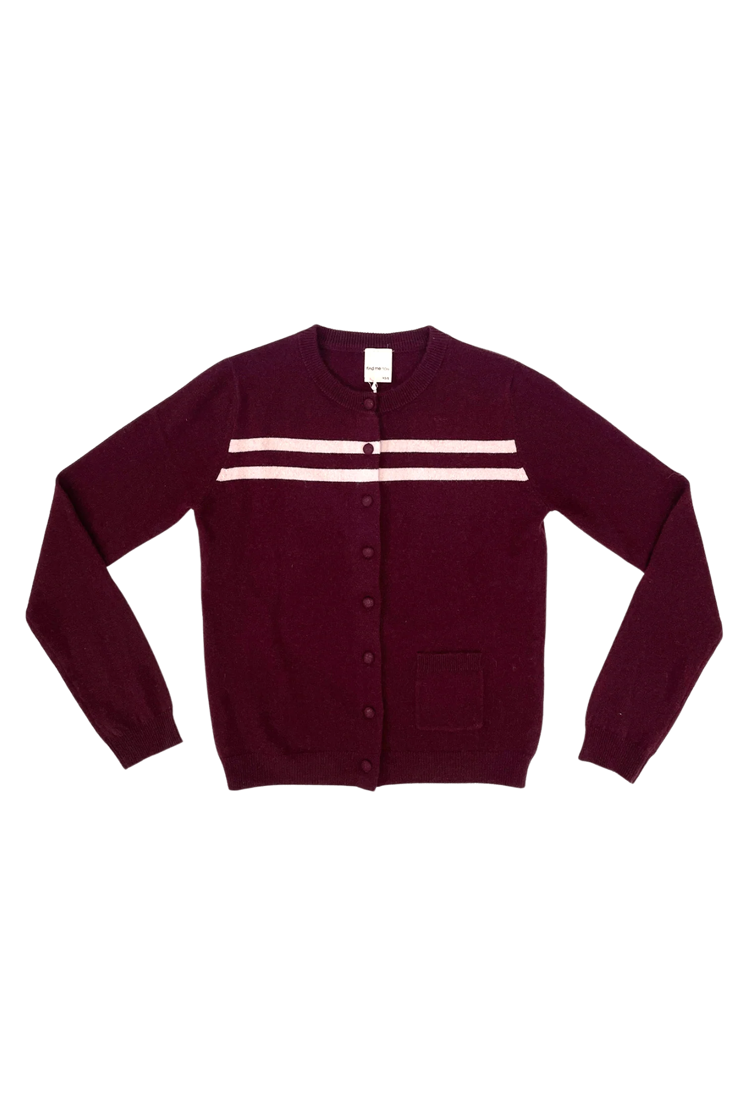 Cashmere Wool Stripe Cardigan in Raspberry Cream - Image 2