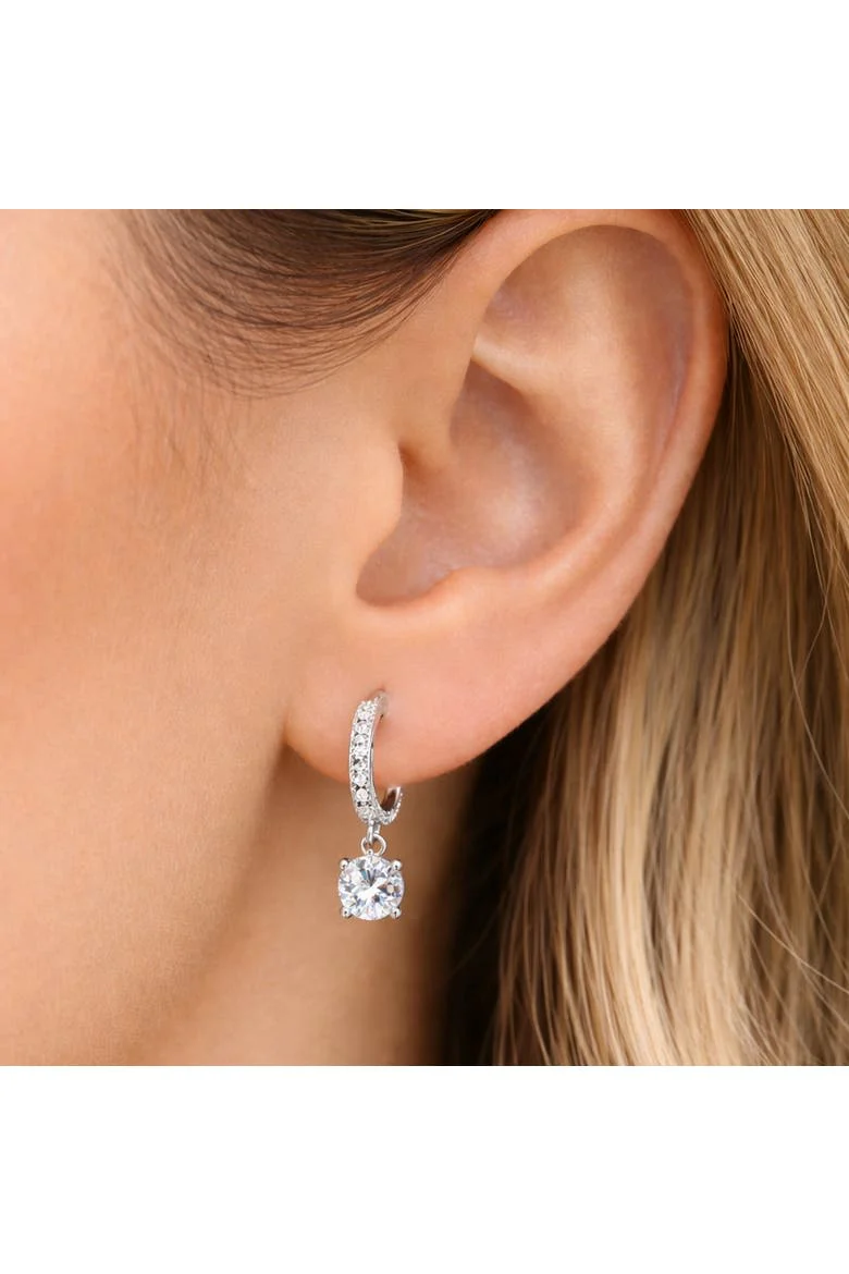 Crystal Huggie Drop Hoop Earrings - Image 2
