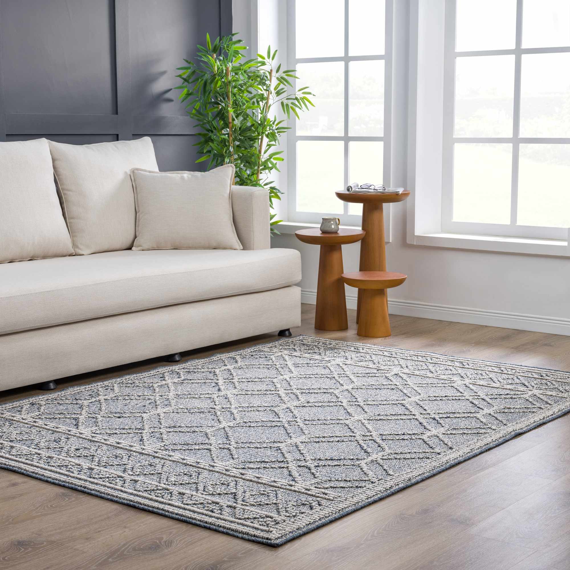 Diah Gray Blue & Bone Outdoor Area Rug - Clearance - Image 11