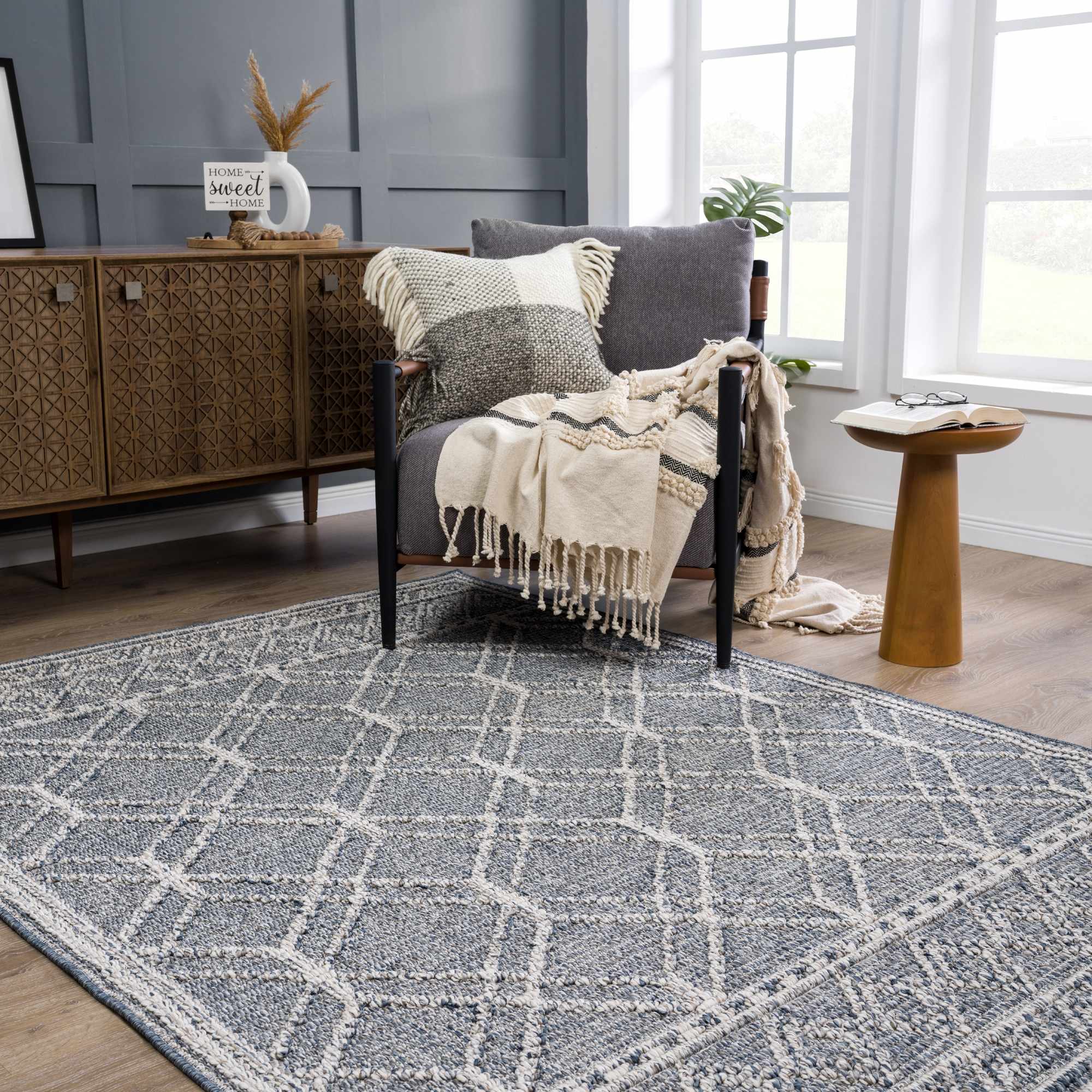 Diah Gray Blue & Bone Outdoor Area Rug - Clearance - Image 14