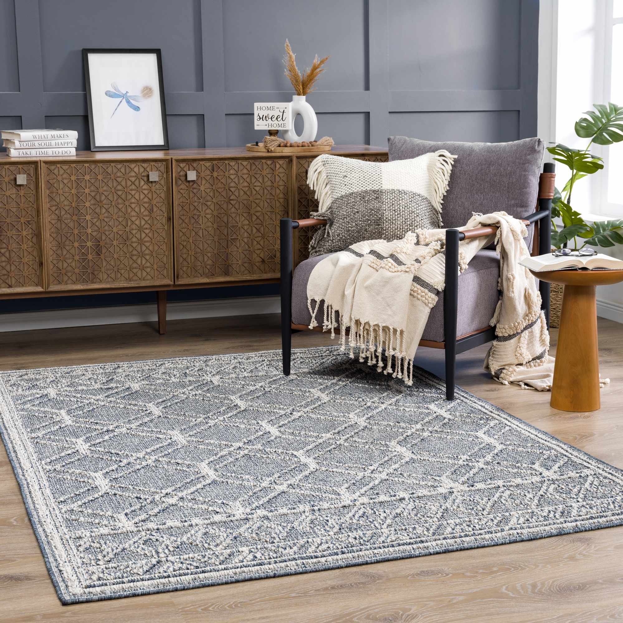 Diah Gray Blue & Bone Outdoor Area Rug - Clearance - Image 3