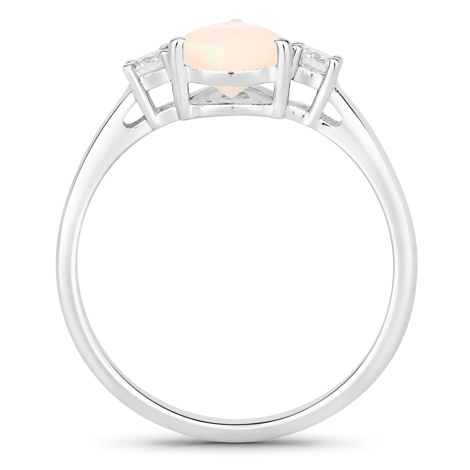 Fine Color Jewels 1.02 Ct Genuine Pear Shaped Ethiopian Opal and Lab Grown Diamond Silver 3 Stone Ring - Image 2