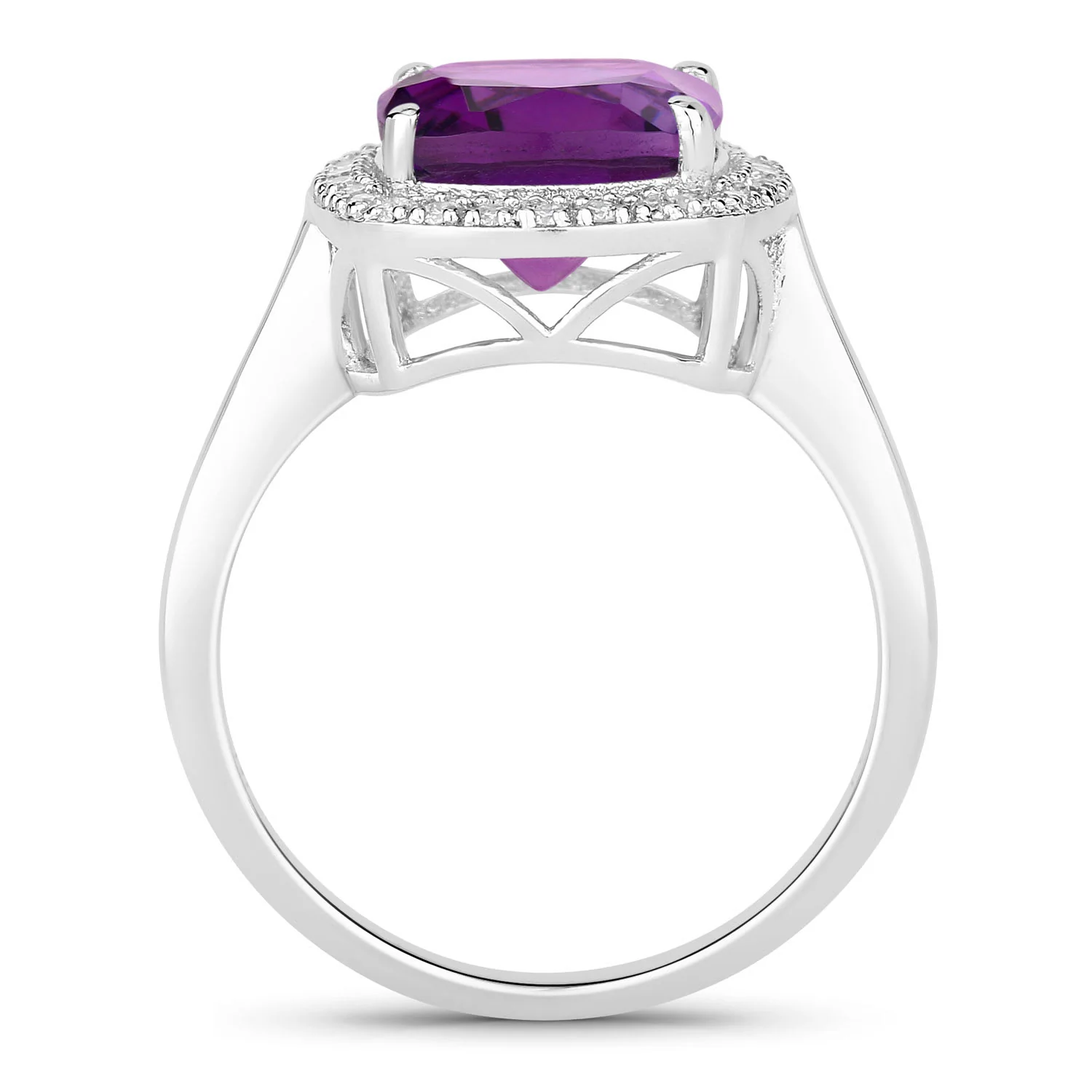 Fine Color Jewels 4.01 Ct Genuine Amethyst and Lab Grown Diamond Silver Halo Ring - Image 3