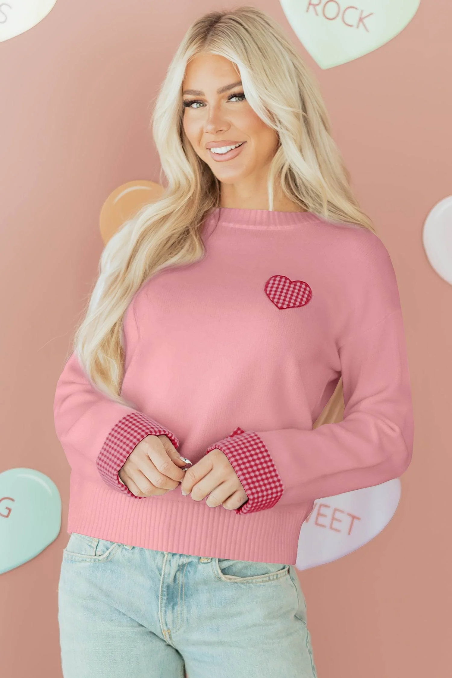 Goldie Cuffed Drop Shoulder Sweater - Light Pink / L - 12/14