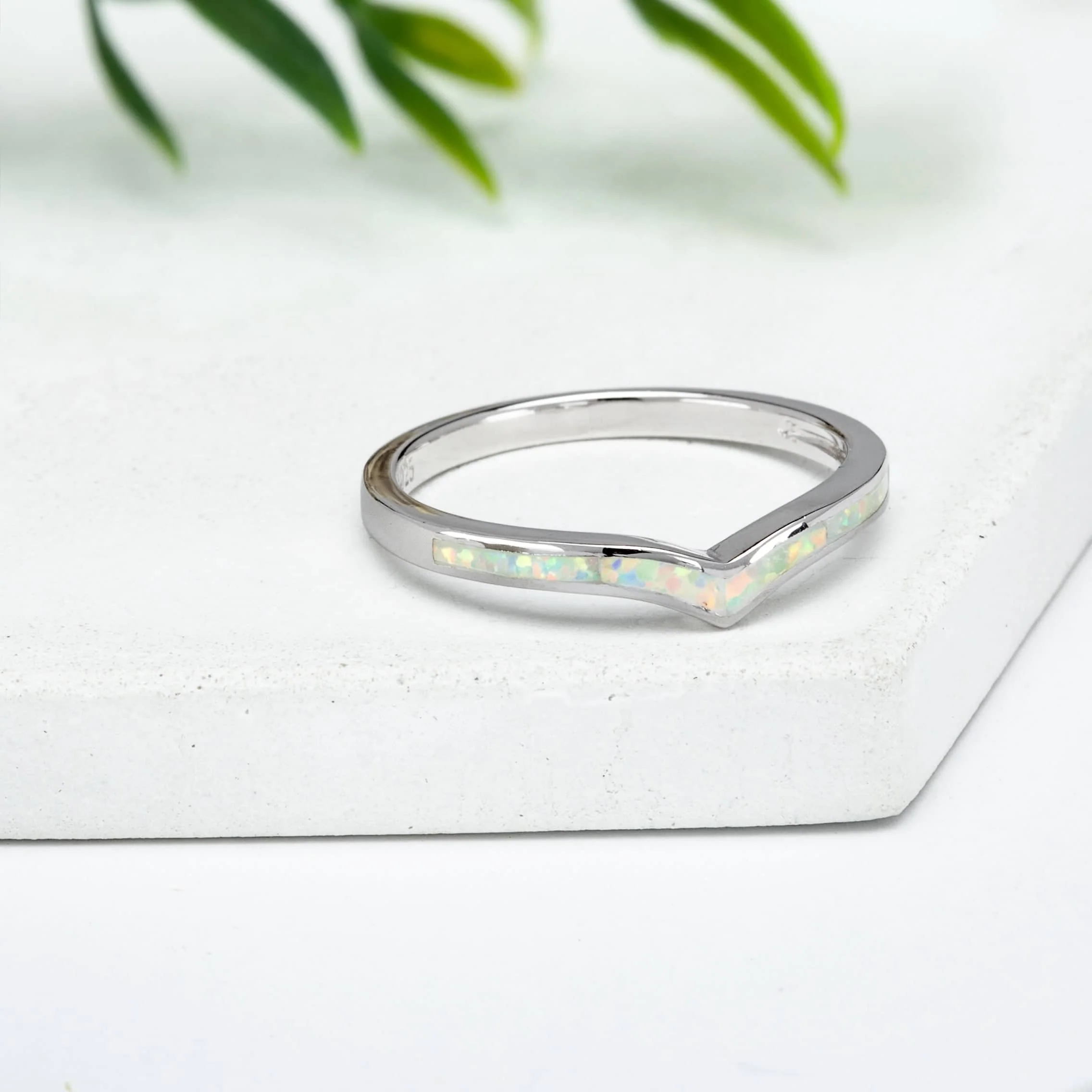 Lab Created White Opal and Sterling Silver Angled Ring - Image 16