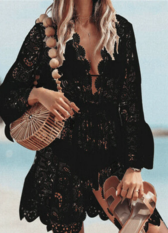 Lace Bathing Suit Cover Up Boho Beach Women Maxi Bikini Sundress Dress Summer US - Image 8