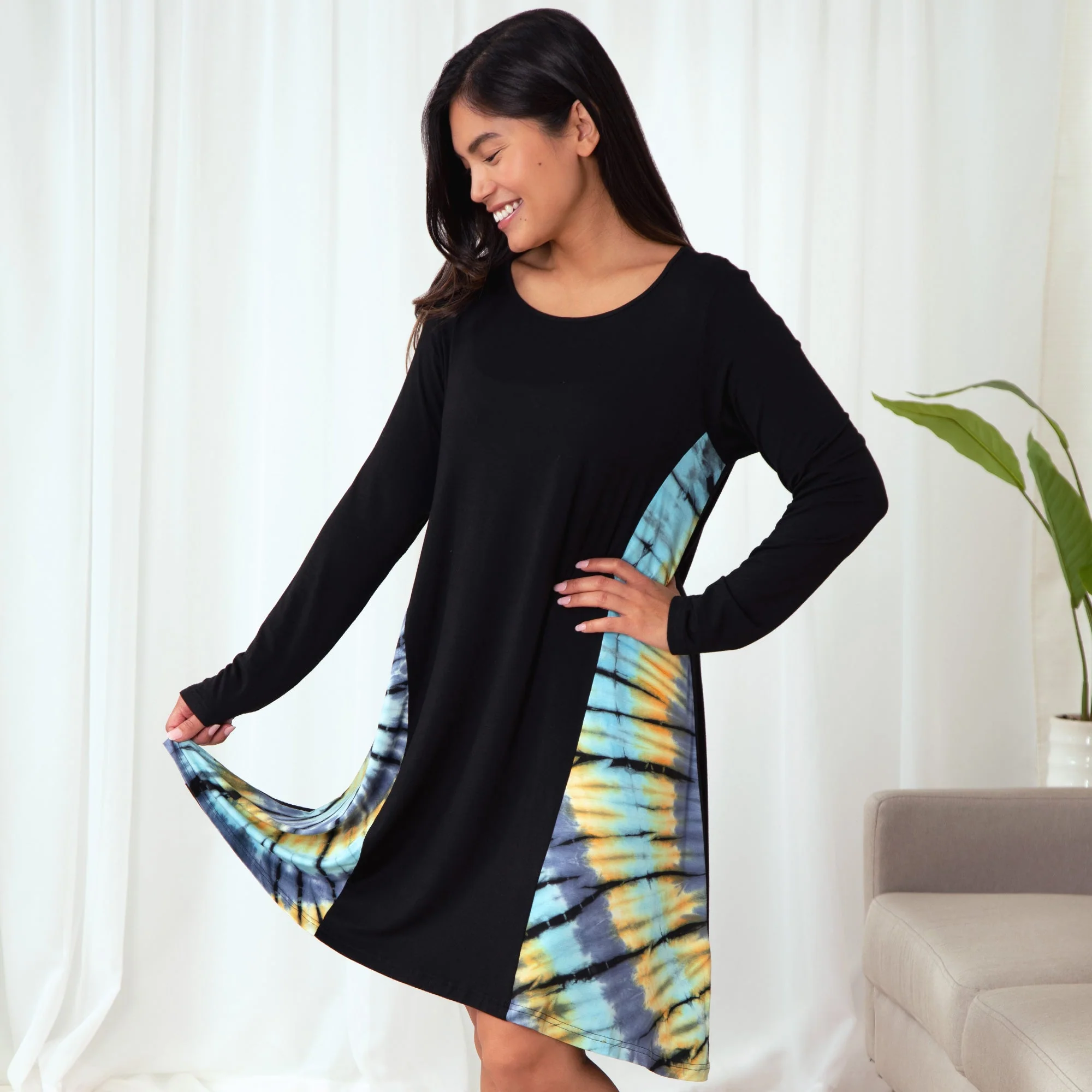 Long Sleeve Tie-Dye Side Panel Dress - Image 7