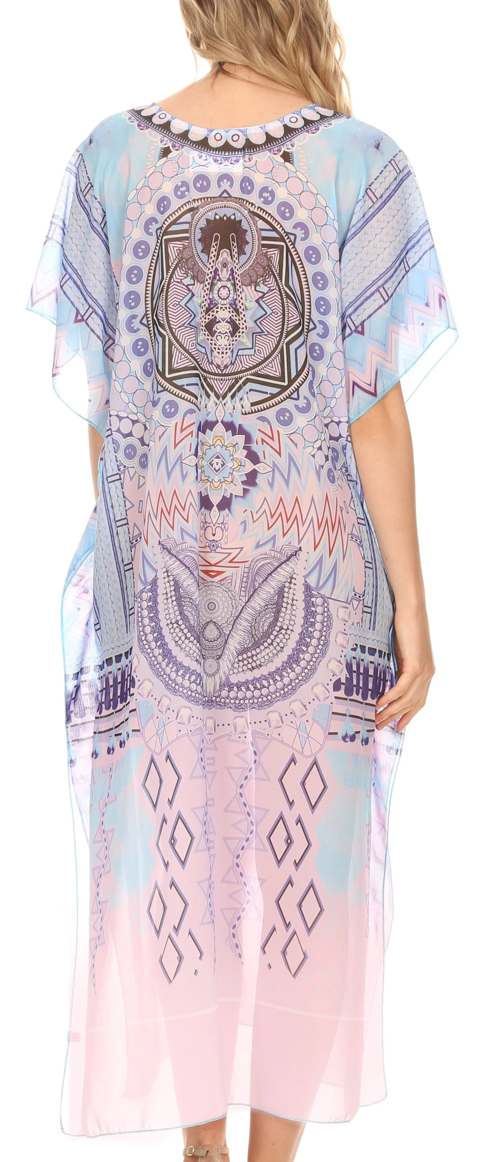MKY Astryd Women's Flowy Maxi Long Caftan Dress Cover Up with Rhinestone - Image 27