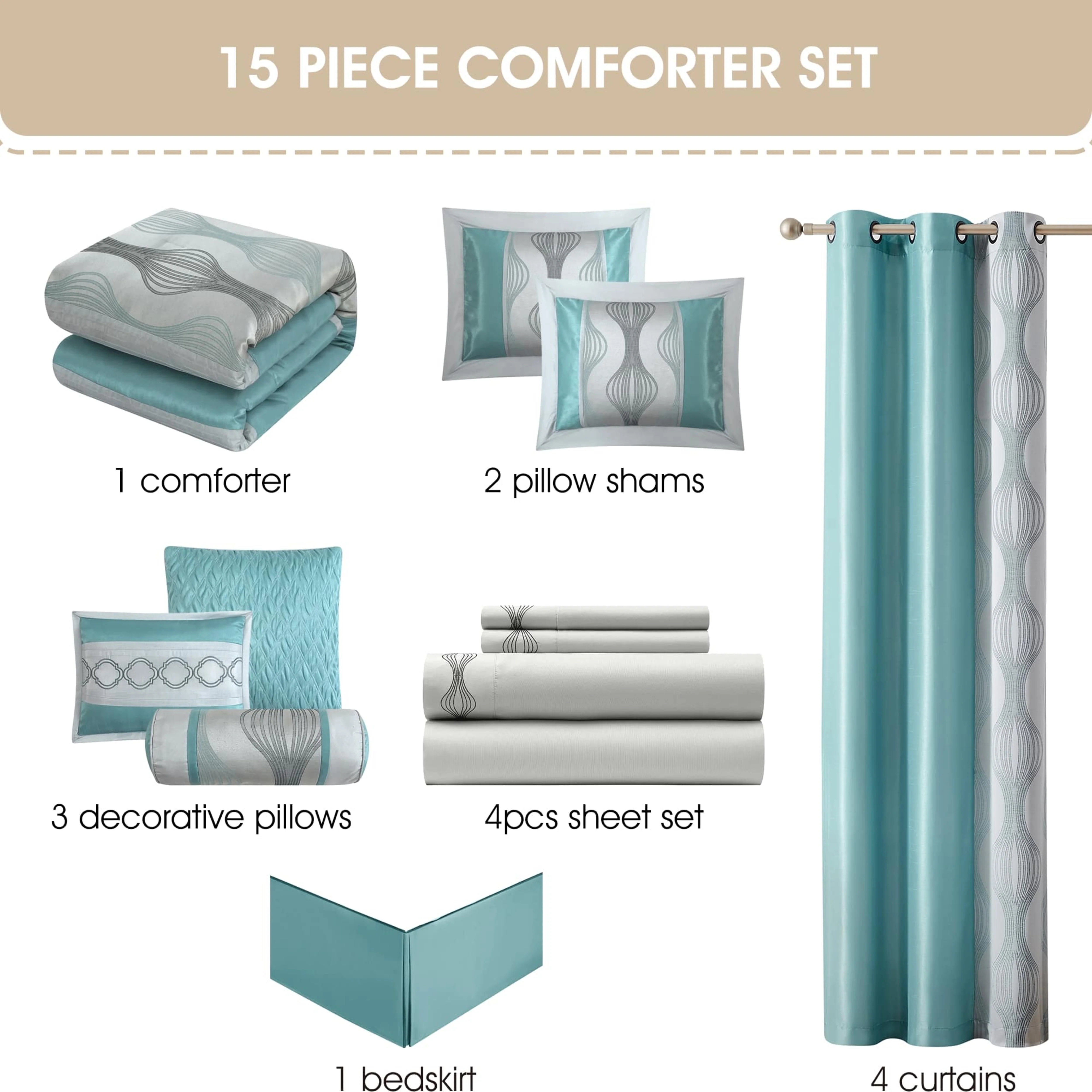 Nanshing Kath 15 Piece Jacquard Geometric Comforter Set Room in a Bag - Image 4