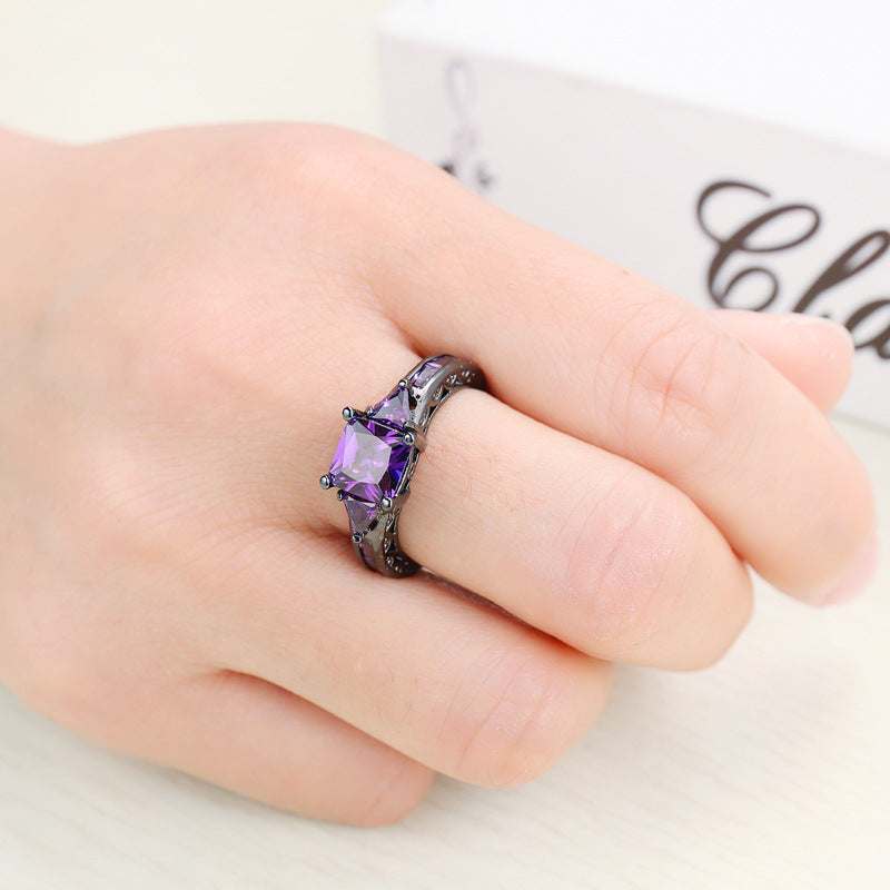 Navy Crystal & Black-Tone Prong-Set Ring - Image 9