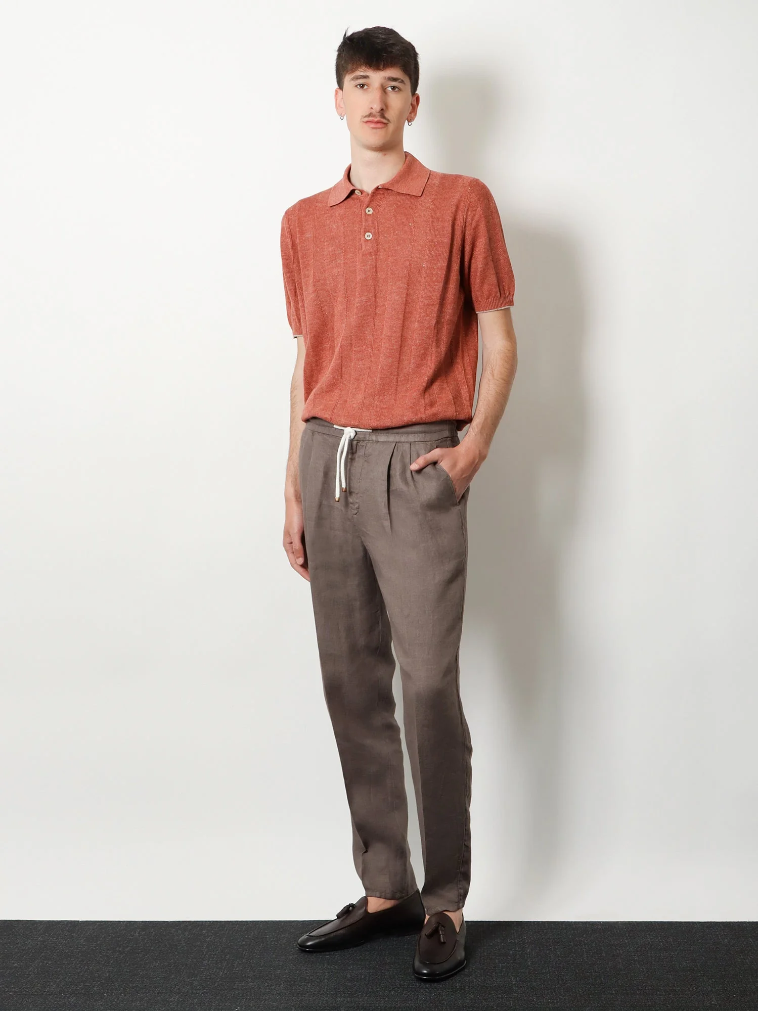 Polo Shirt Linen-Cotton Red - Image 2