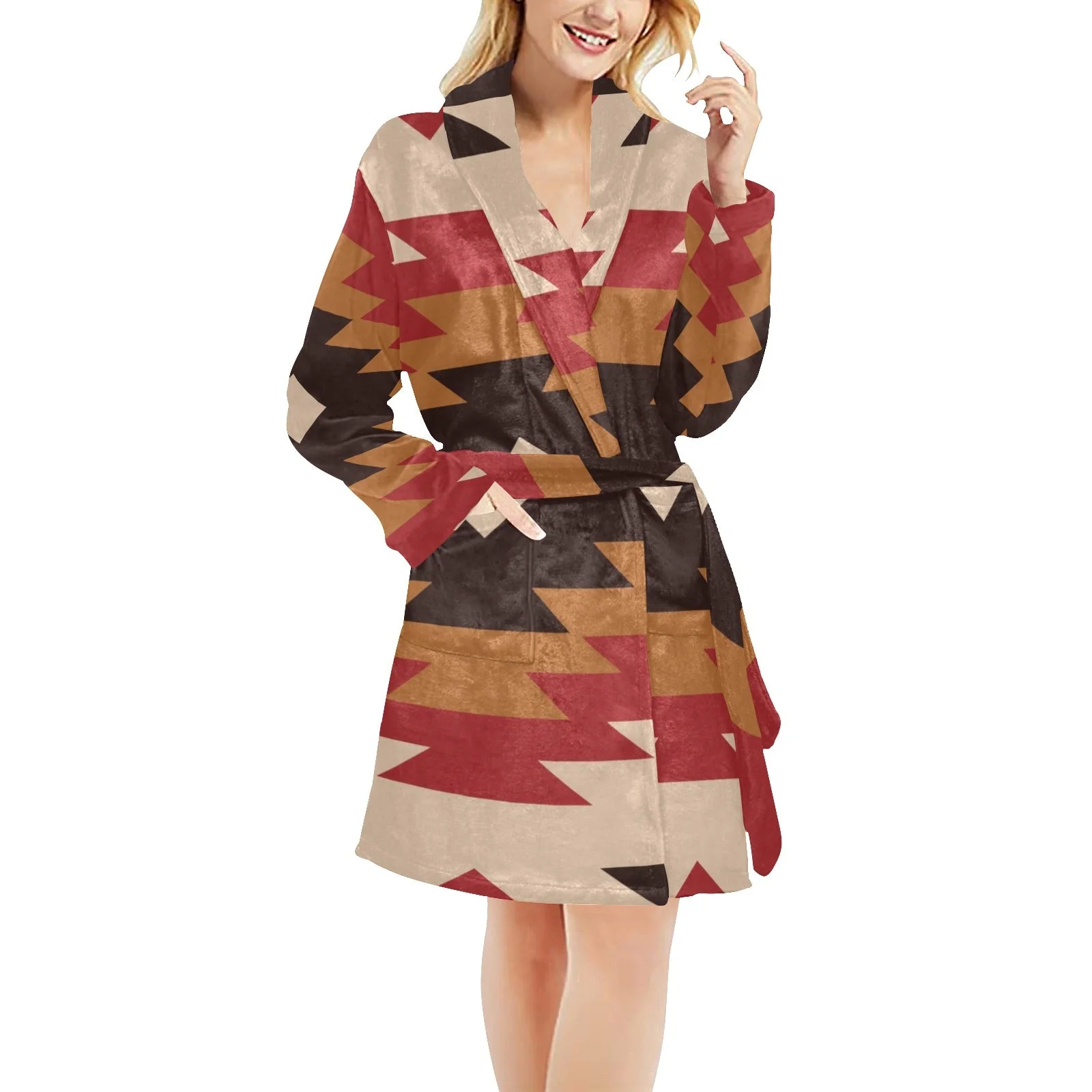 Red Aztec Women's Western Bath Robe - Image 2