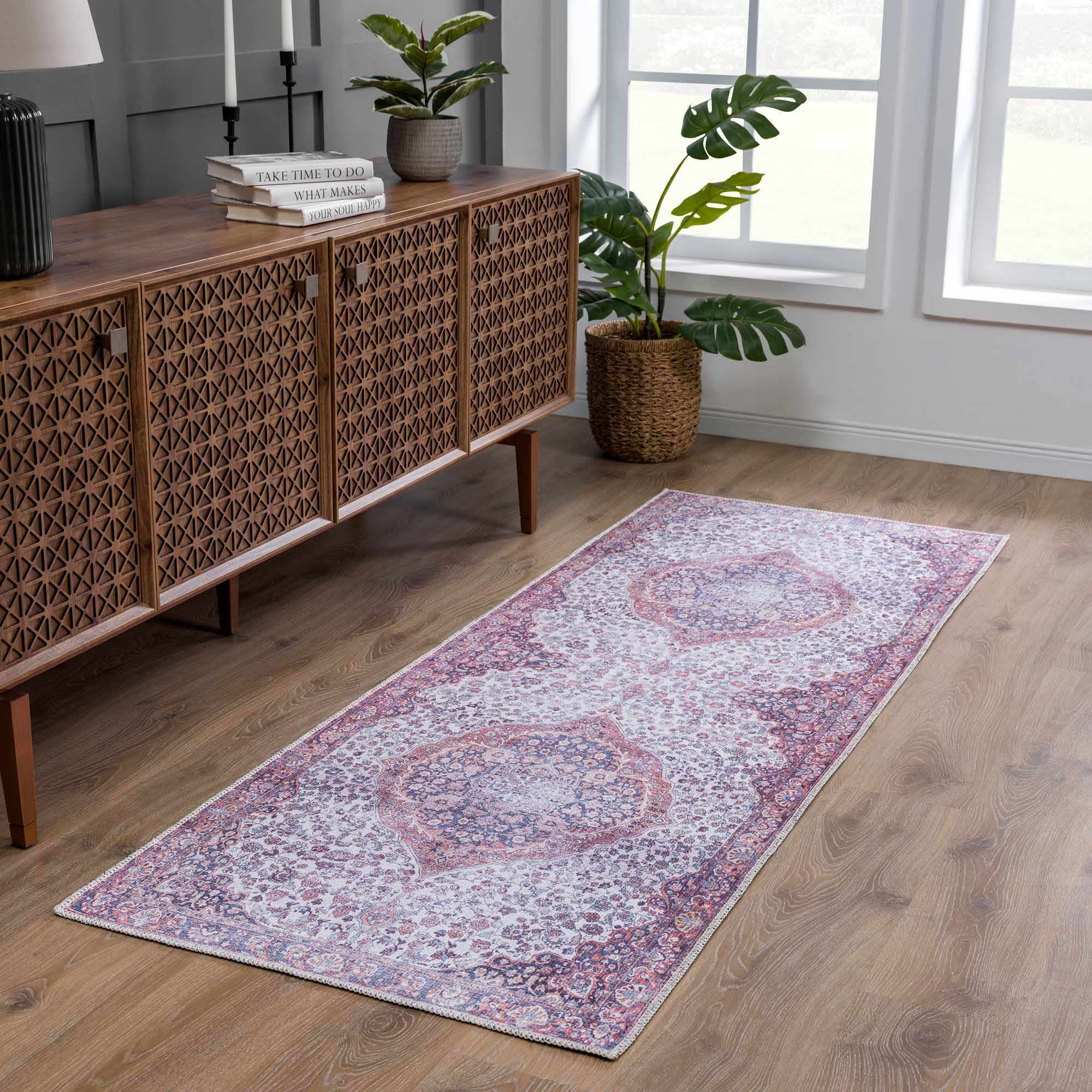 Red Cael Tumble Dry Washable Rug - Clearance - Image 3