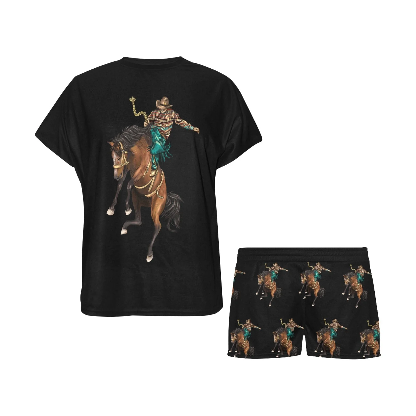 Rodeo Cowboy Womens Western Top and Short Pajama Set - Image 3