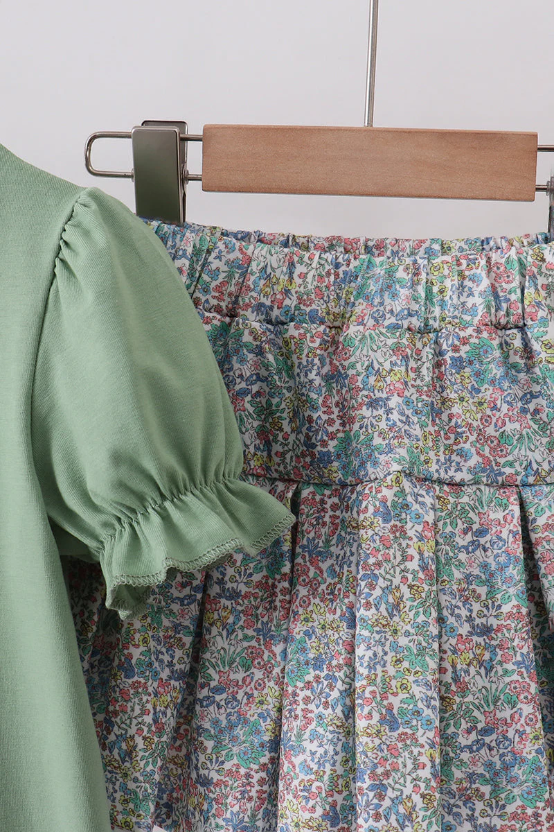 Sage floral bunny applique skorts set - Image 2