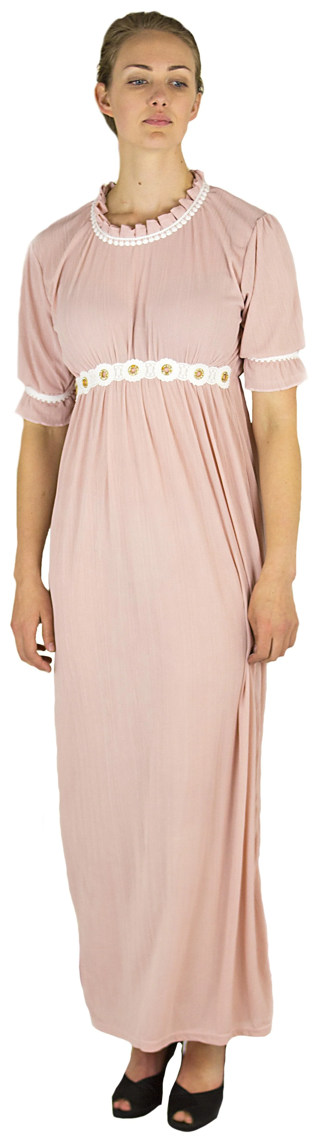Sakkas Isabis Womens Casual Long  Lace Modest Dress with Short Sleeves Stretchy - Image 15