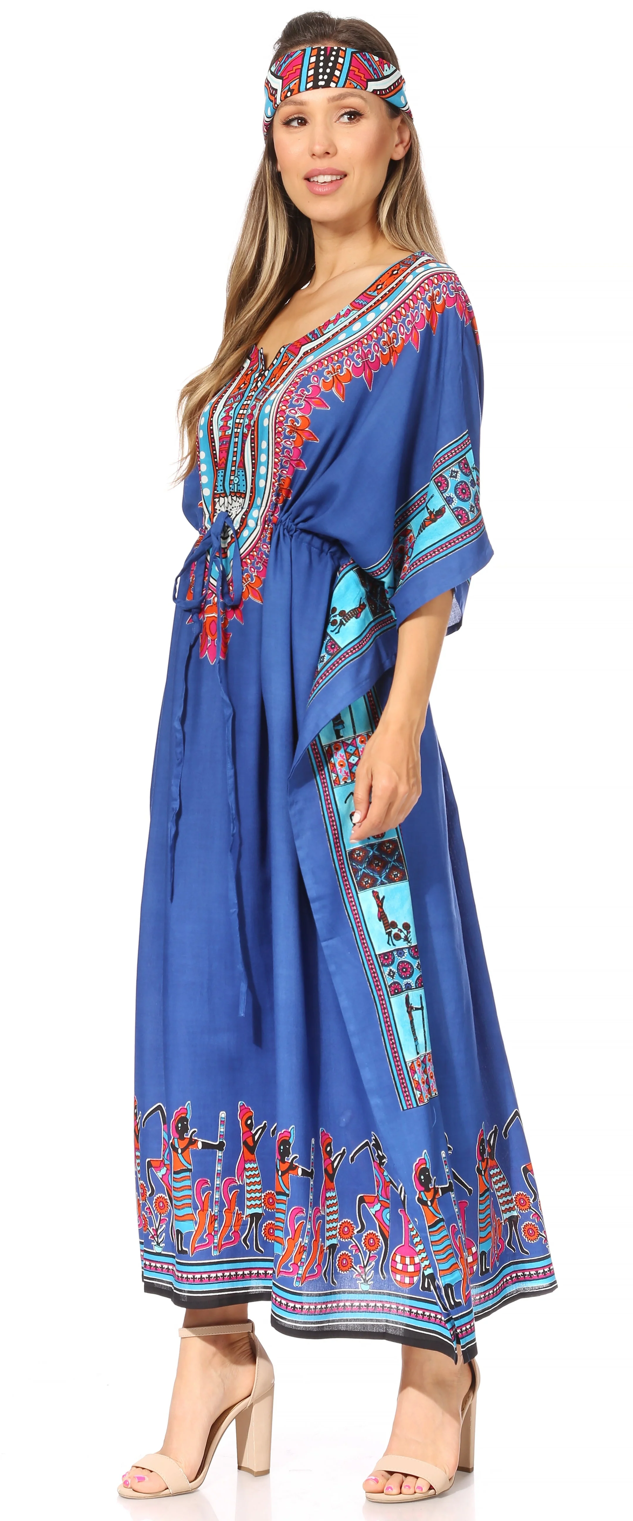 Sakkas Mera Women's Long Loose Short Sleeve Summer Casual Caftan Kaftan Dress - Image 133