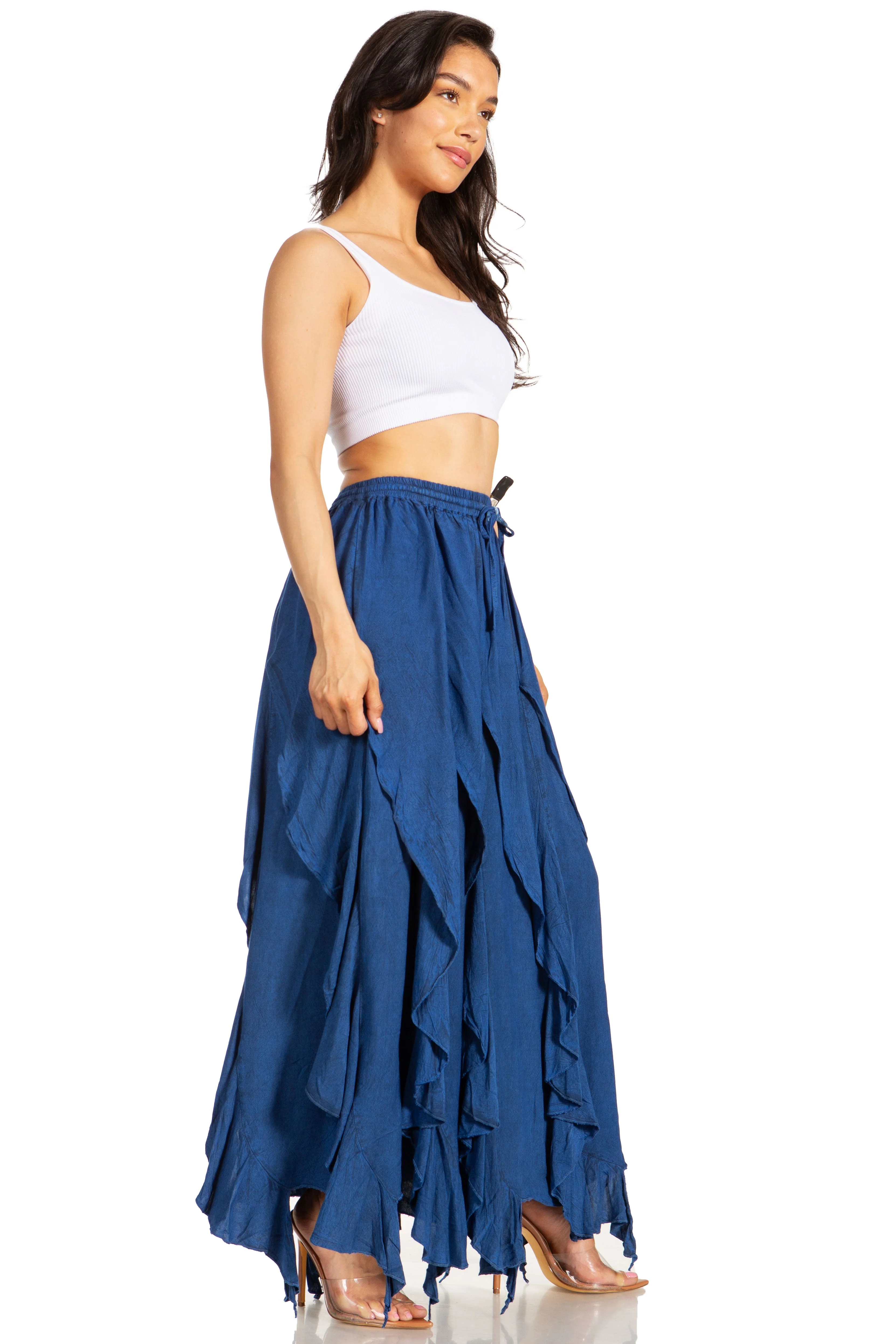 Sakkas Nova Womens Bohemian Stonewashed Rayon Asymmetrical Hem Maxi Swing Skirt - Image 19