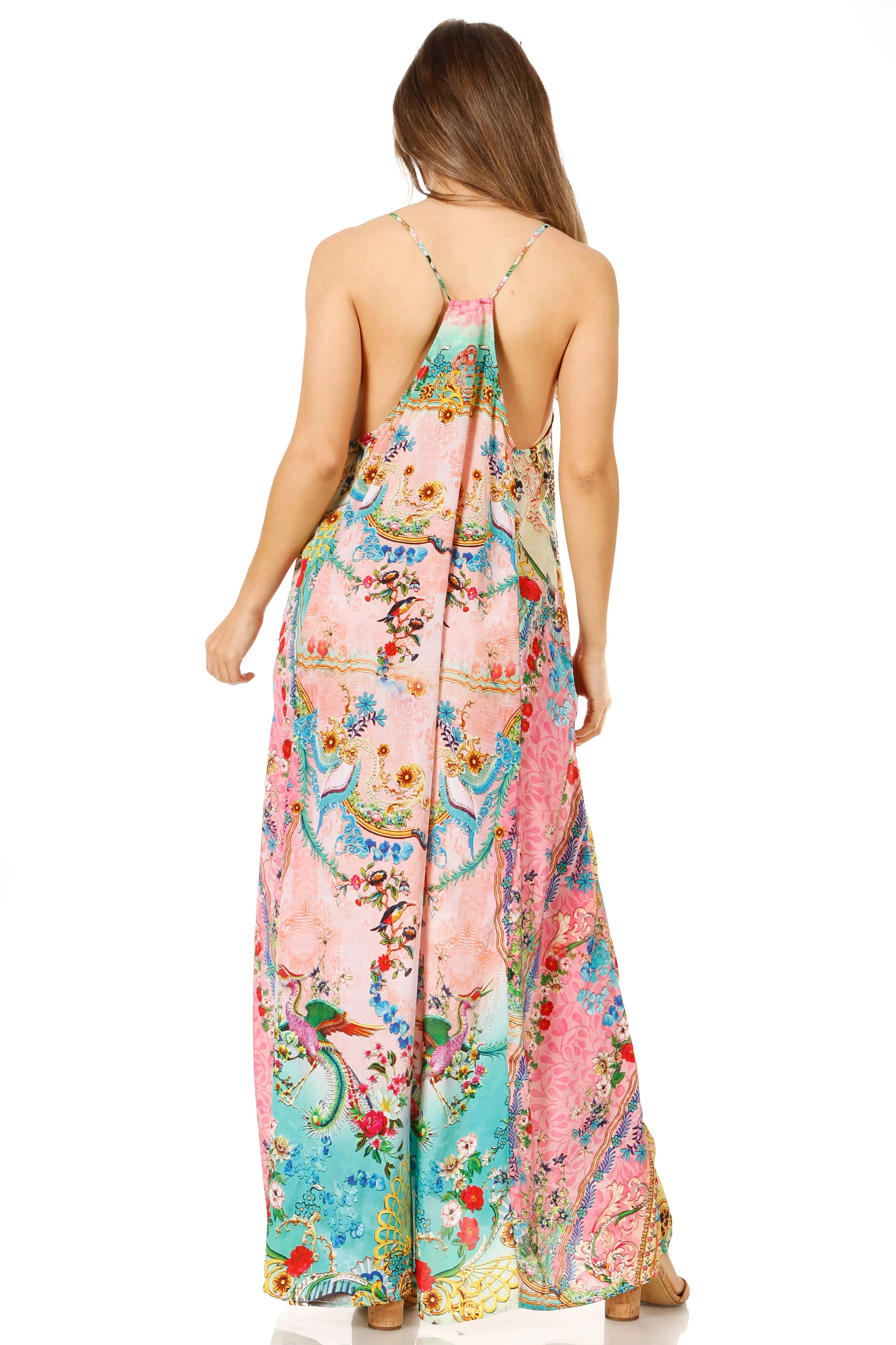 Sakkas Sofia Women's Spaghetti Strap V-neck Floral Print Summer Casual Maxi Dress - Image 112