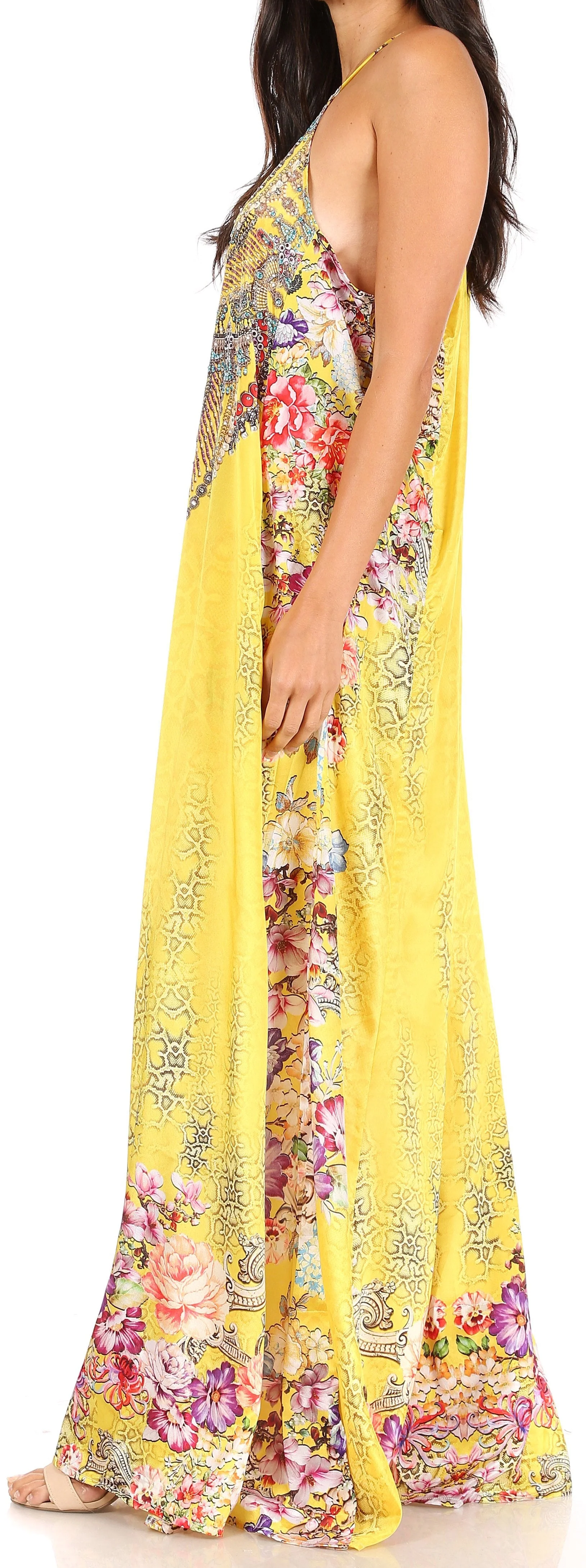 Sakkas Sofia Women's Spaghetti Strap V-neck Floral Print Summer Casual Maxi Dress - Image 63