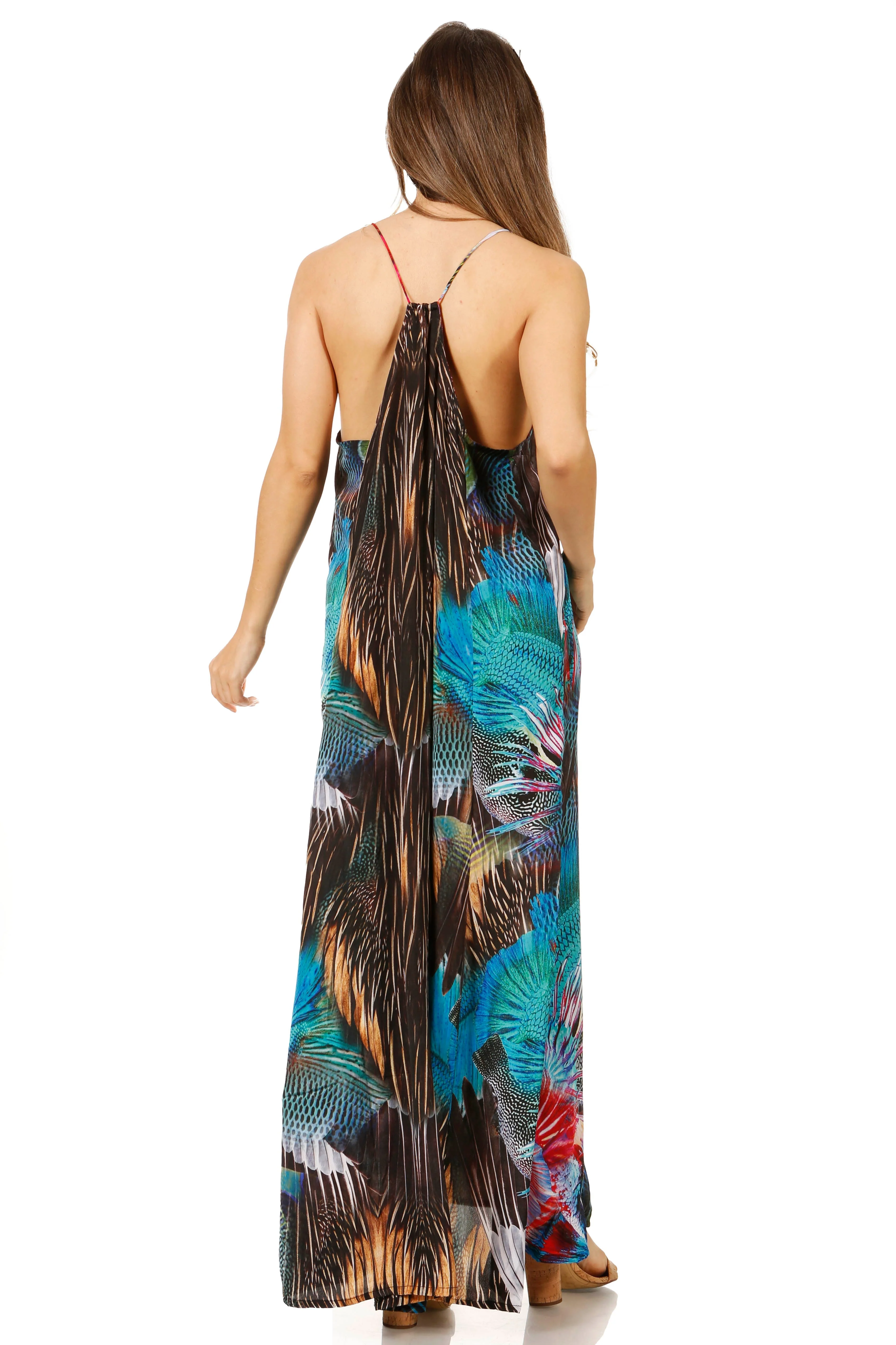 Sakkas Sofia Women's Spaghetti Strap V-neck Floral Print Summer Casual Maxi Dress - Image 87