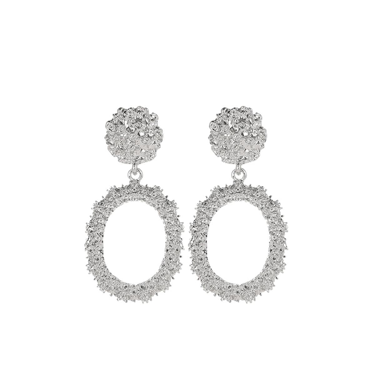 Silvertone Open Oval Drop Earrings - Image 7