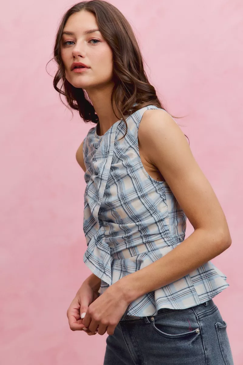 SO ME Plaid Sleeveless Ruffle Peplum Top - Image 2